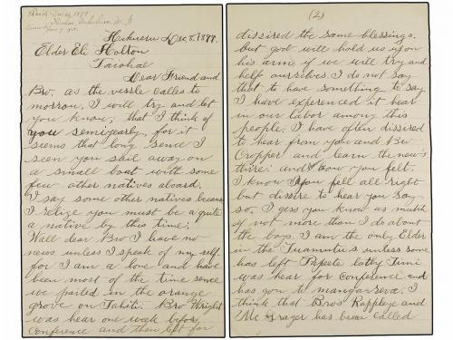 ✉ TAHITI. 1899. Cover with contens, datalined HIKUERU small 