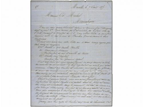 ✉ MOZAMBIQUE. 1857 (7-Agosto). MARSELLA a MOZAMBIQUE. Carta 