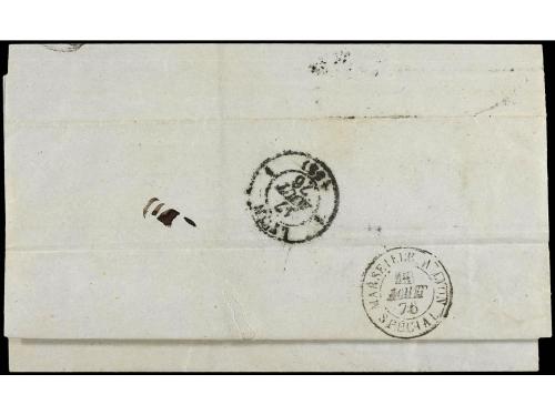 ✉ LEVANTE: CORREO FRANCES. 1876. SMYRNE a LYON. 10 cts. cast