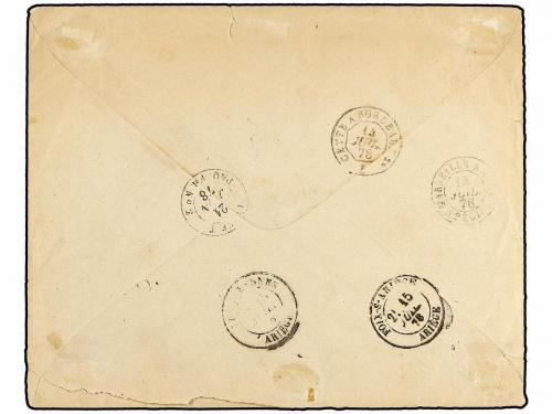 ✉ REUNION. 1878. ST. DENIS a FRANCIA. 15 cts. gris y 20 cts.