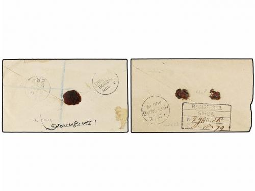 ✉ INDIA INGLESA. 1879. Two postal stationary envelopes uprat