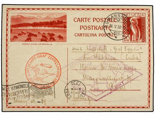 ✉ CUBA. 1930 (16-V). SUIZA a SUIZA vía LA HABANA. Entero pos