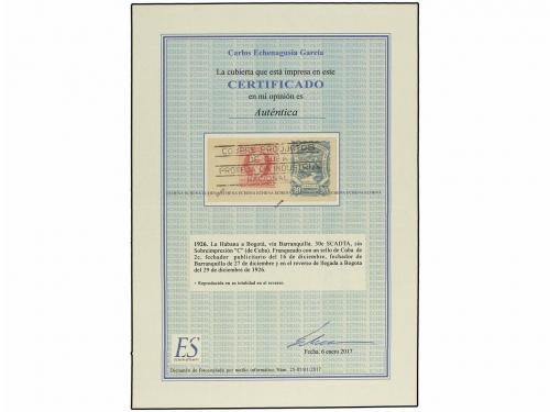✉ CUBA. 1926 (16 Diciembre). HABANA a BOGOTÁ vía BARRANQUILL