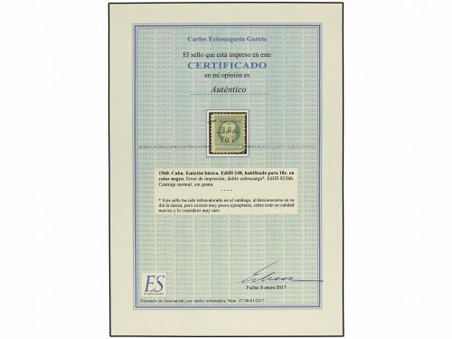 (*) CUBA. Ed. 833hh. 1960. 10 cts. oliva SOBRECARGA DOBLE. M