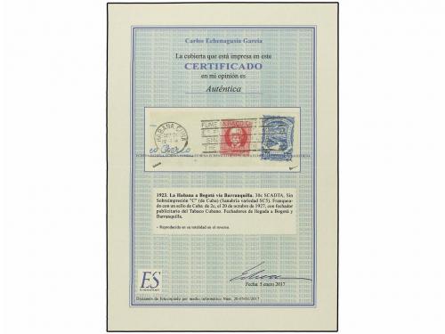 ✉ CUBA. 1927 (20-Oct.). HABANA a BOGOTÁ vía BARRANQUILLA. Se