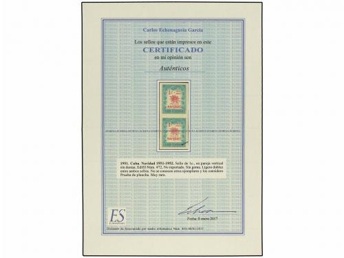 (*) CUBA. Ed. 472s. 1952. 1 ctvo. verde y rojo. Pareja verti