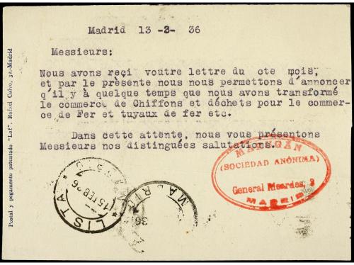 ✉ ESPAÑA. Ed. 699. 1936. MADRID a FRANCIA. 15 cts. verde y s