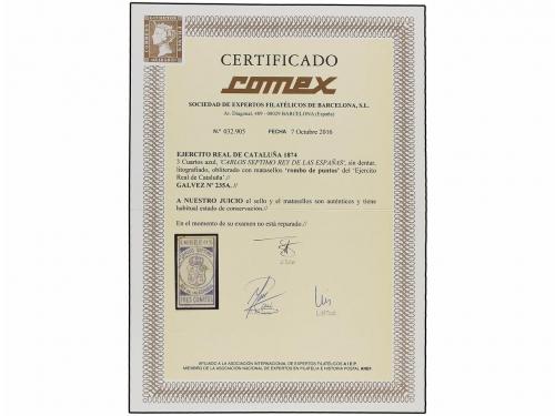 ° ESPAÑA. 1874. SELLO DEL EJÉRCITO REAL DE CATALUÑA. 3 cuart