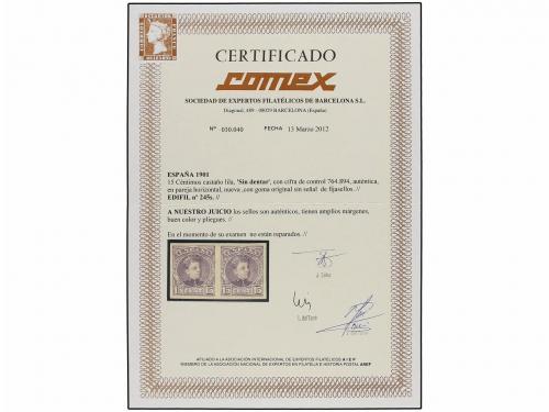 ** ESPAÑA. Ed. 245s. 15 cts. castaño lila. Pareja SIN DENTAR