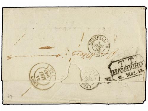 ¿ FRANCIA. 1843. VIBORG (Dinamarca) a CETTE. Marca de entrad