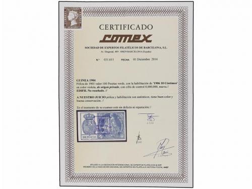 COLONIAS ESPAÑOLAS: GUINEA. 1906. PÓLIZA de 100 pts. verde a