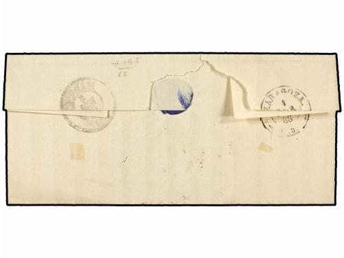 ✉ ESPAÑA. Ed. 96 F. 1868. MADRID a ZARAGOZA. 50 mils. castañ