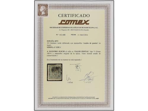 ° ESPAÑA. Ed. 133 F. 10 cents. verde FALSO POSTAL tipo V. MU