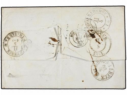 ✉ DINAMARCA. 1854. COPENHAGEN to FRANCE, via Luebeck with K.