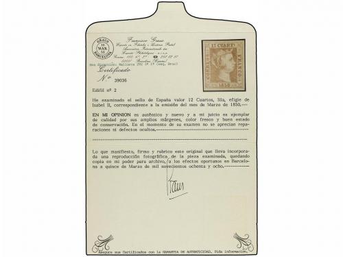 (*) ESPAÑA. Ed. 2. 12 cuartos lila. PIEZA DE LUJO. Cert. GRA