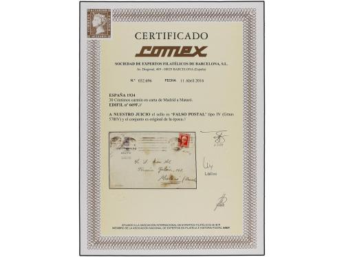 ✉ ESPAÑA. Ed. 669F. 1934. MADRID a MATARÓ. 30 cts. carmín FA