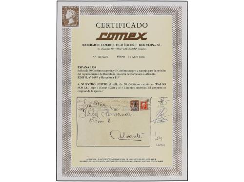 ✉ ESPAÑA. Ed. 669F. 1934. BARCELONA a ALICANTE. 30 cts. carm
