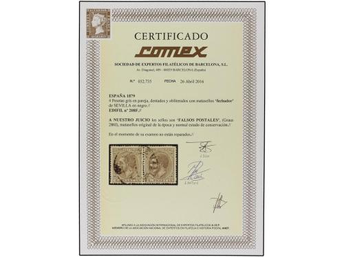 ° ESPAÑA. Ed. 208F (2). 4 pts. gris. FALSO POSTAL en pareja.