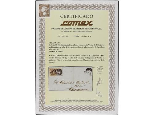 ✉ ESPAÑA. Ed. 153 F. 1875. BARCELONA a TARRAGONA. 10 cent. c