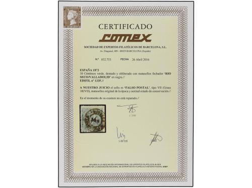 ° ESPAÑA. Ed. 133F. 10 cent. verde. FALSO POTAL tipo VIII. M