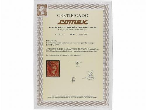 ° ESPAÑA. Ed. 17F. 6 cuartos rosa carmín, FALSO POSTAL de GR