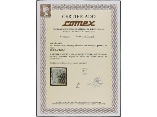 ° ESPAÑA. Ed. 133F. 10 cent. verde FALSO POSTAL tipo VIII. E