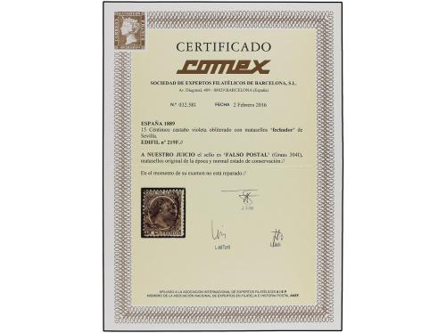 ° ESPAÑA. Ed. 219F. 15 cts. castaño violeta, FALSO POSTAL, m