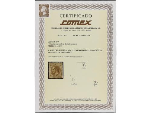 * ESPAÑA. Ed. 209F. 10 pts. sepia oliva, FALSO POSTAL. Rarís