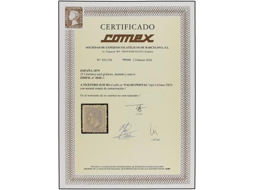 (*) ESPAÑA. Ed. 204F. 25 cts. gris, FALSO POSTAL, tipo I. Ex
