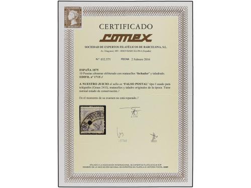 ° ESPAÑA. Ed. 171F. 10 pts. azul, FALSO POSTAL, tipo I, usad