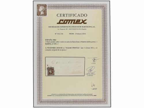 ✉ ESPAÑA. Ed. 67F. 1864. BARCELONA a MADRID. 1 real castaño 