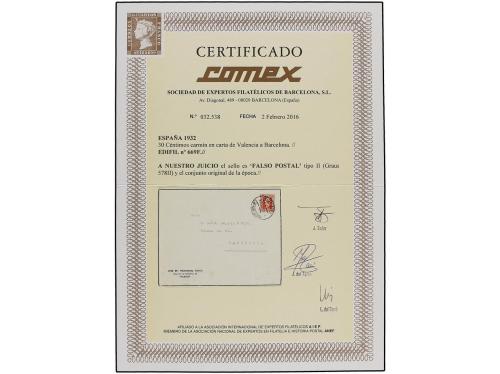 ✉ ESPAÑA. Ed. 669F. 1933. VALENCIA a BARCELONA. 30 cts. carm