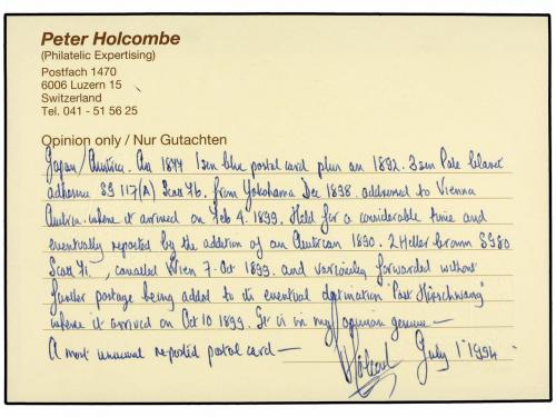 ✉ JAPON. 1899. YOKOHAMA a WIEN. Entero postal de 1 sen con f