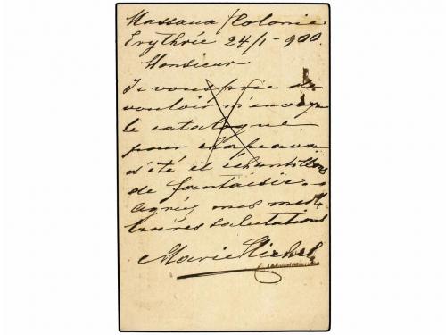 ✉ ERITREA. 1900 (Jan 21). Italy 10c. lake postal stationery 