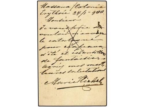 ✉ ERITREA. 1900 (Jan 21). Italy 10c. lake postal stationery 