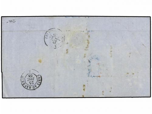 ✉ PORTUGAL. 1868 (Dec 21). Cover to France franked by superb