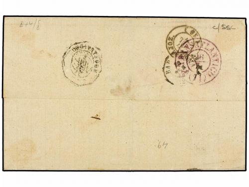 ✉ URUGUAY. 1870. MONTEVIDEO a BARCELONA. Circulada con sello