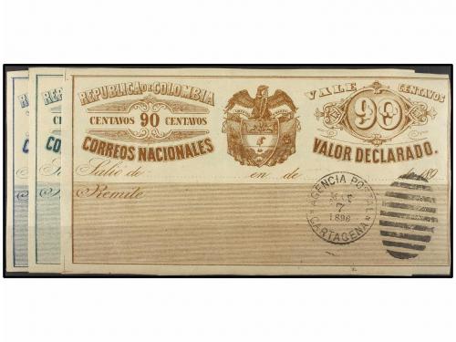 * COLOMBIA. Yv. 18/26. 1890. CONJUNTO de 9 etiquetas de VALO
