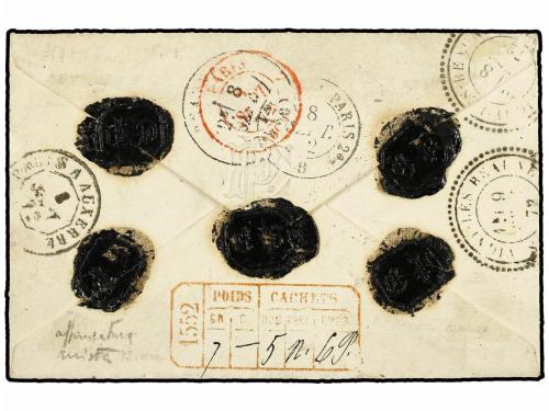 ¿ FRANCIA. 1872. FORGES to SAVIGNY. 15 cts. bister and 80 ct