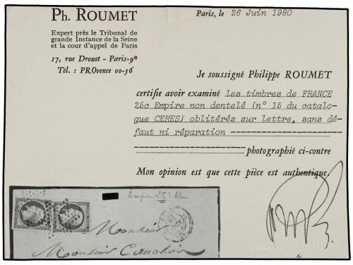 ✉ FRANCIA. Yv. 15 (2). 1854. PARÍS a CHALLONS. 25 cts. azul 