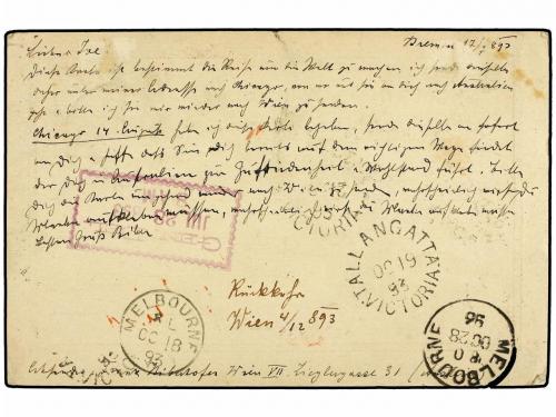 ✉ AUSTRALIA. 1893. Around the World 1893 Stationery card sen