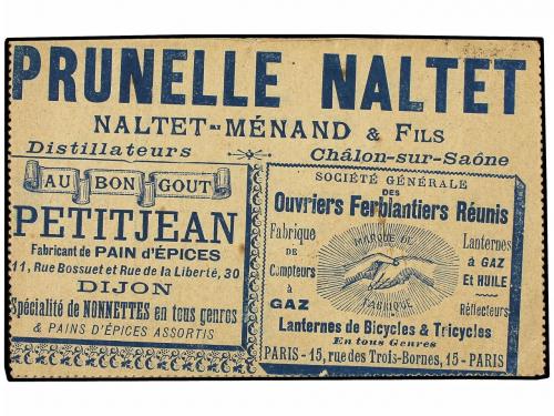 ✉ FRANCIA. 1892. PARIS. Entero Postal de 15 cts. azul (vendi