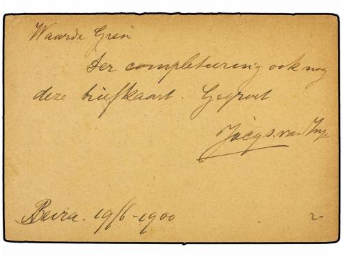 ✉ MOZAMBIQUE. 1900. BEIRA a HOLANDA. Entero Postal de 20 rei