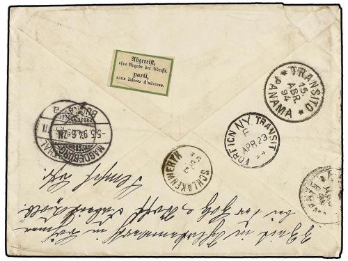 ✉ COLOMBIA. 1894. CALI a ALEMANIA. 10 ctvos. castaño s. rosa