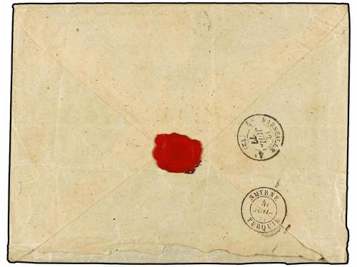 ✉ LEVANTE. 1877. RHODAS a MARSEILLE. 5 cts. verde (3), 30 ct