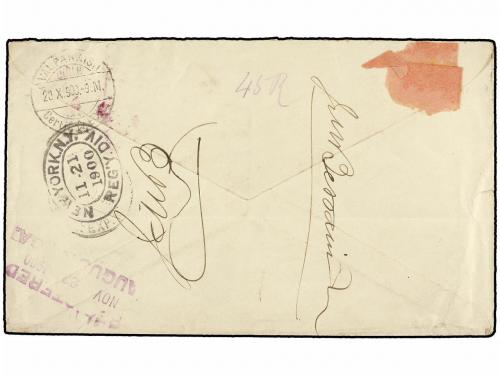 ✉ CHILE. 1900. SANTIGAO a USA. Entero postal de 5 ctvos. azu