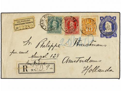 ✉ CHILE. 1903. S. FELIPE a HOLANDA. Entero postal de 5 cts. 