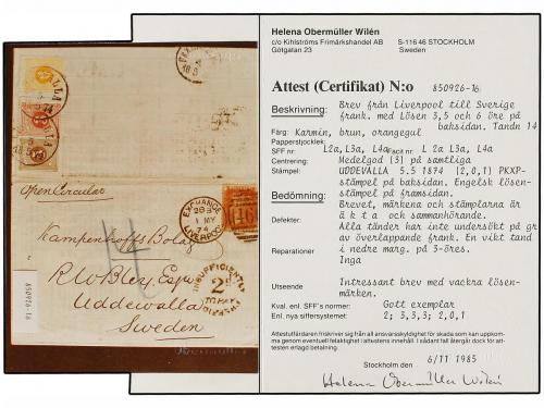 ✉ GRAN BRETAÑA. 1874. LIVERPOOL to SWEDEN. Circular folded l