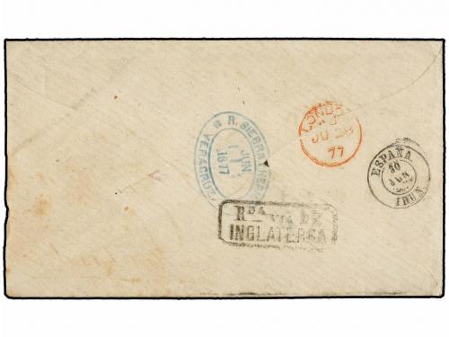 ✉ MEXICO. Sc. 107. 1877. VERACRUZ a ESPAÑA. 10 ctvos. negro.