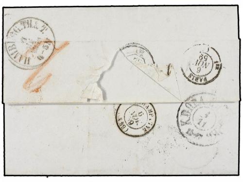 ✉ DINAMARCA. 1859. COPENHAGEN to FRANCE via Hamburg with DÄN